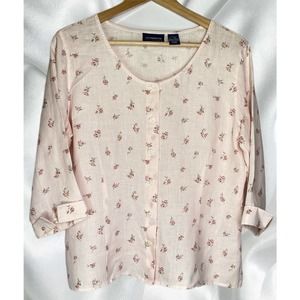Linen Blouse Ditsy Foral Cottagecore Liz Claiborne Size Large